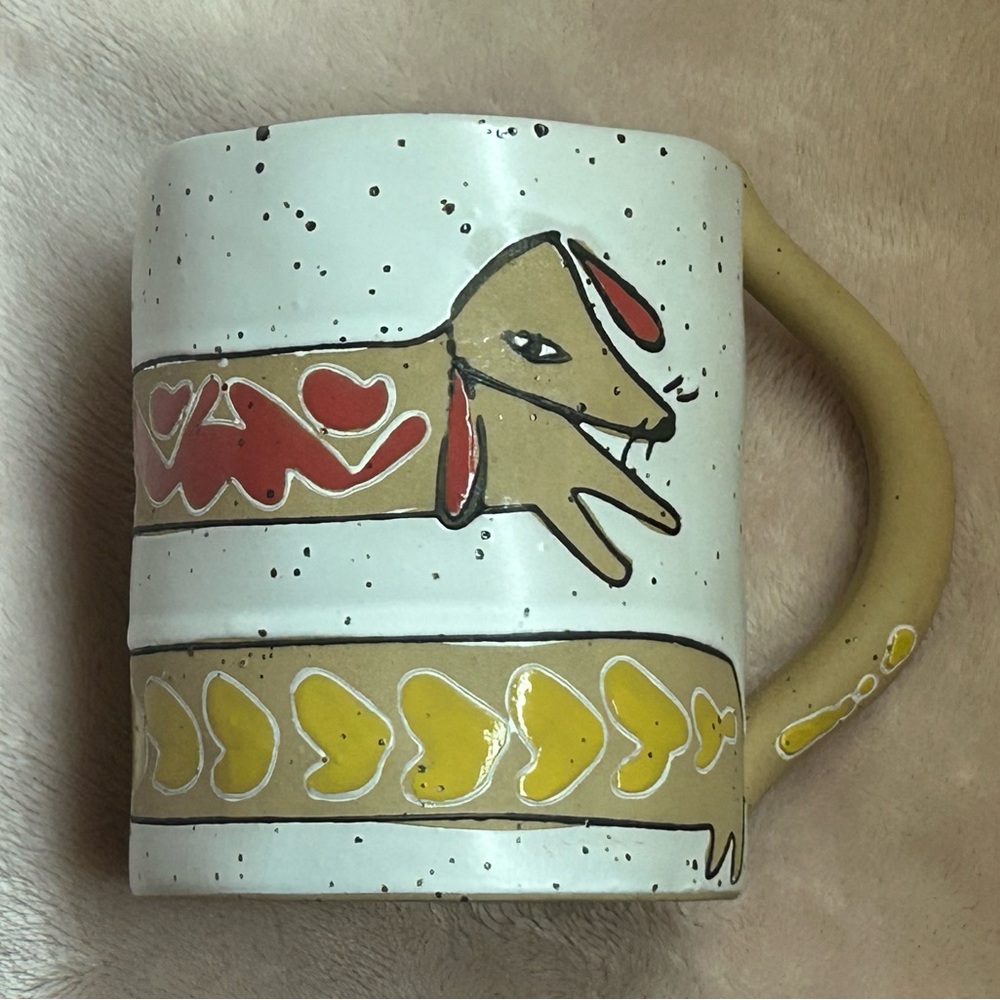 Anthropologie Kiki Dachshund Dog Mug Speckled Ceramic Tail Handle USED